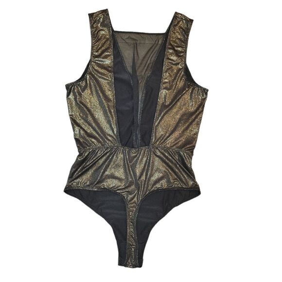 Victoria's Secret Gold Metallic Bodysuit Black Mesh Backless S - Picture 5 of 14